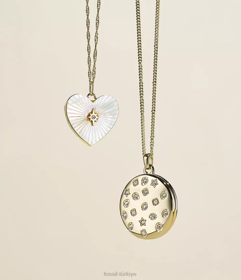 Fossil 6J04957 beyaz sedef madalyon koleksiyonu zincir kalp kolye takı kadınlar