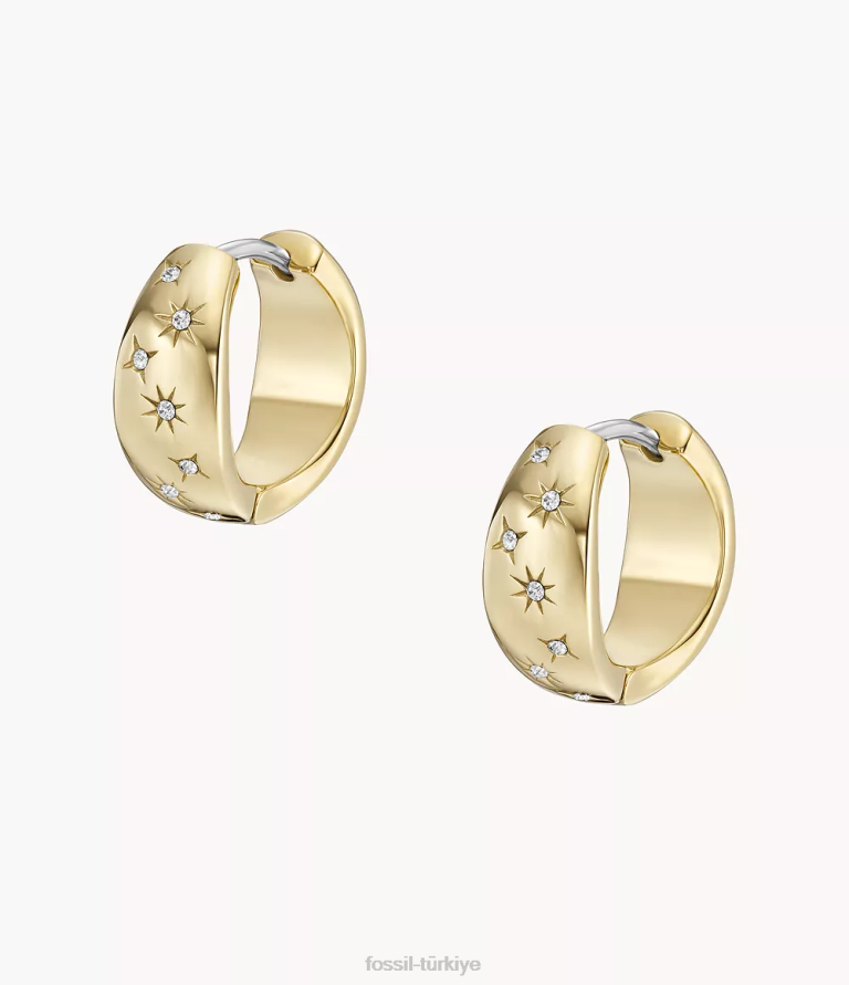 Fossil 6J041033 altın tonu yıldızların altında sadie paslanmaz çelik halka küpeler takı kadınlar