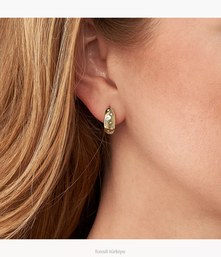 Fossil 6J041033 altın tonu yıldızların altında sadie paslanmaz çelik halka küpeler takı kadınlar