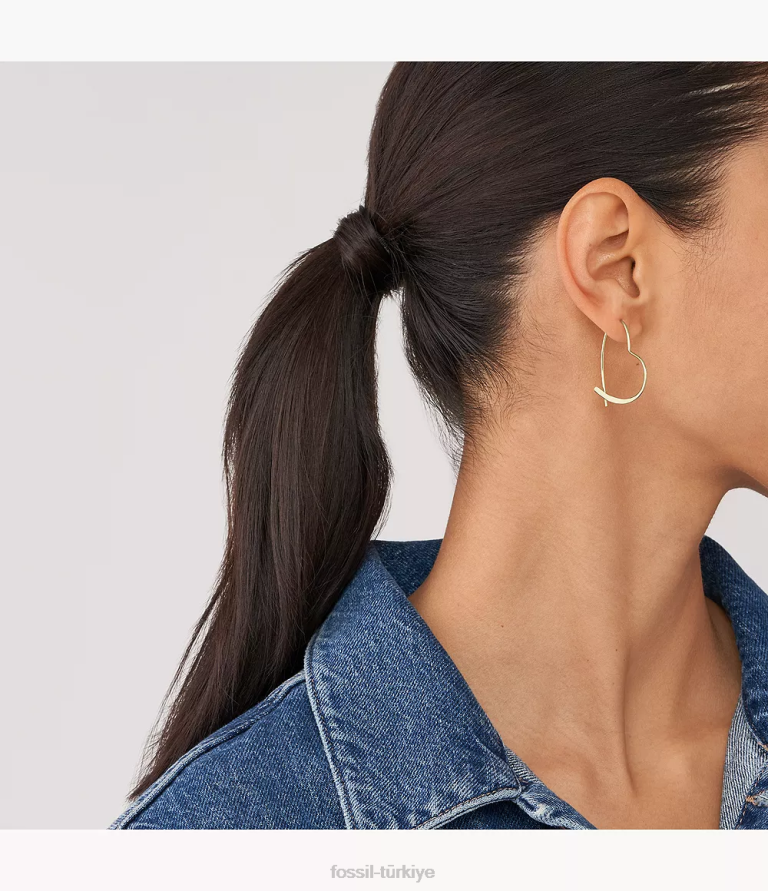 Fossil 6J041036 altın tonu tamamı üst üste yığılmış pirinç fısıltı halka küpeler takı kadınlar