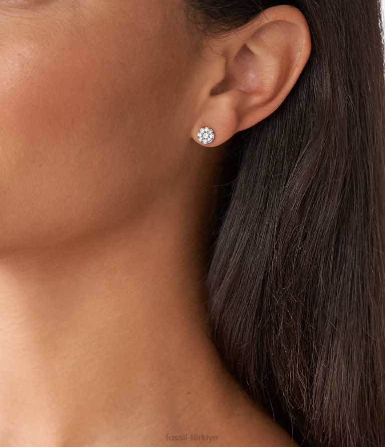 Fossil 6J041038 gümüş ton sutton disk paslanmaz çelik saplama küpe takı kadınlar