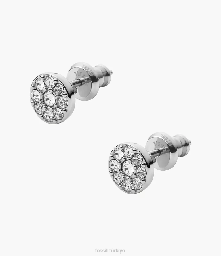 Fossil 6J041038 gümüş ton sutton disk paslanmaz çelik saplama küpe takı kadınlar