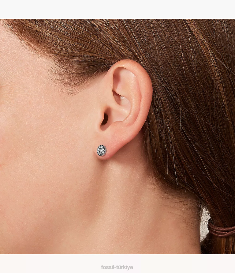 Fossil 6J041038 gümüş ton sutton disk paslanmaz çelik saplama küpe takı kadınlar