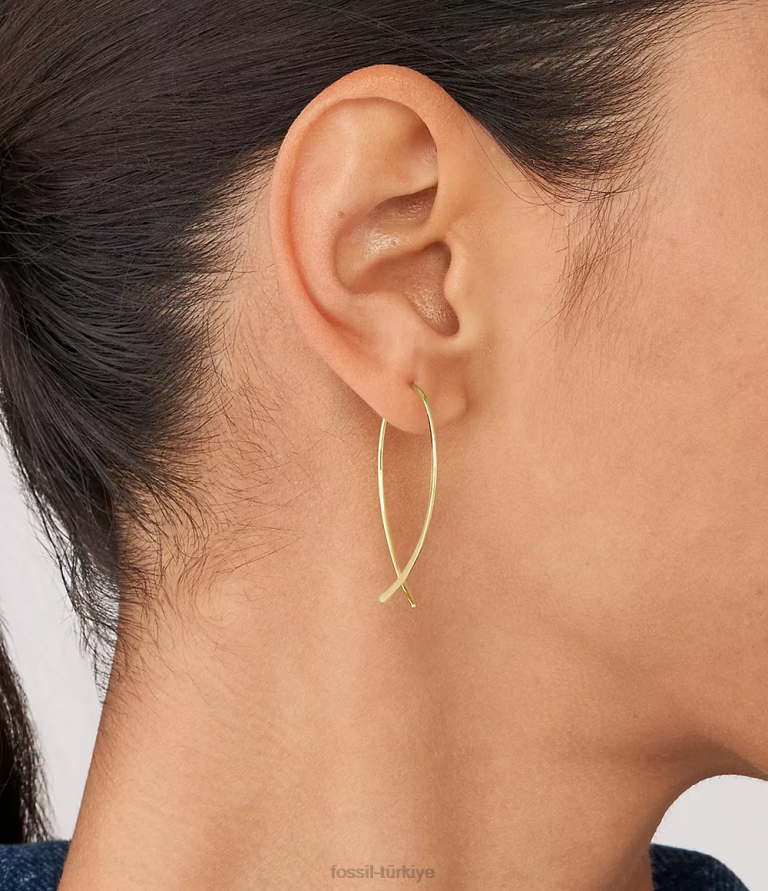 Fossil 6J041039 altın tonu tamamı üst üste yığılmış pirinç fısıltı halka küpeler takı kadınlar