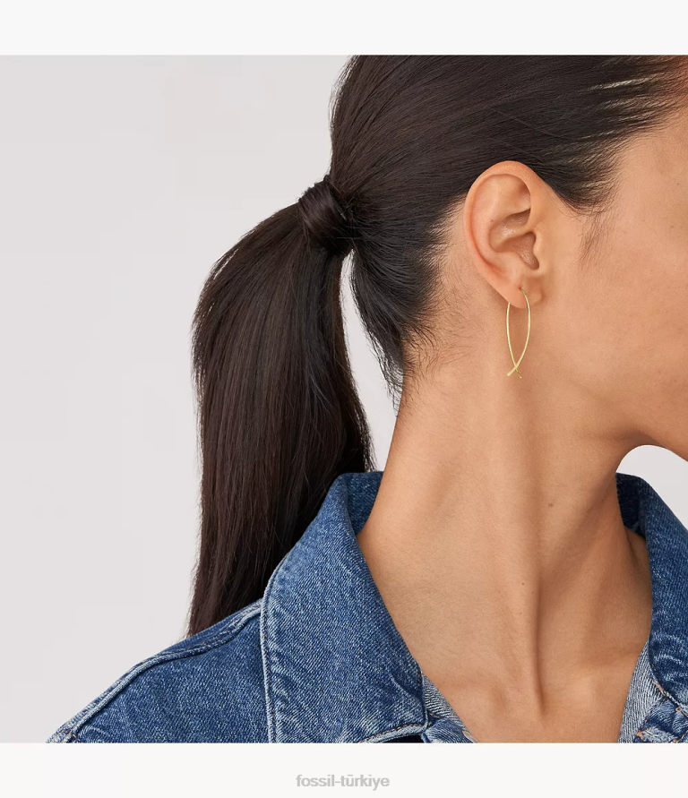 Fossil 6J041039 altın tonu tamamı üst üste yığılmış pirinç fısıltı halka küpeler takı kadınlar