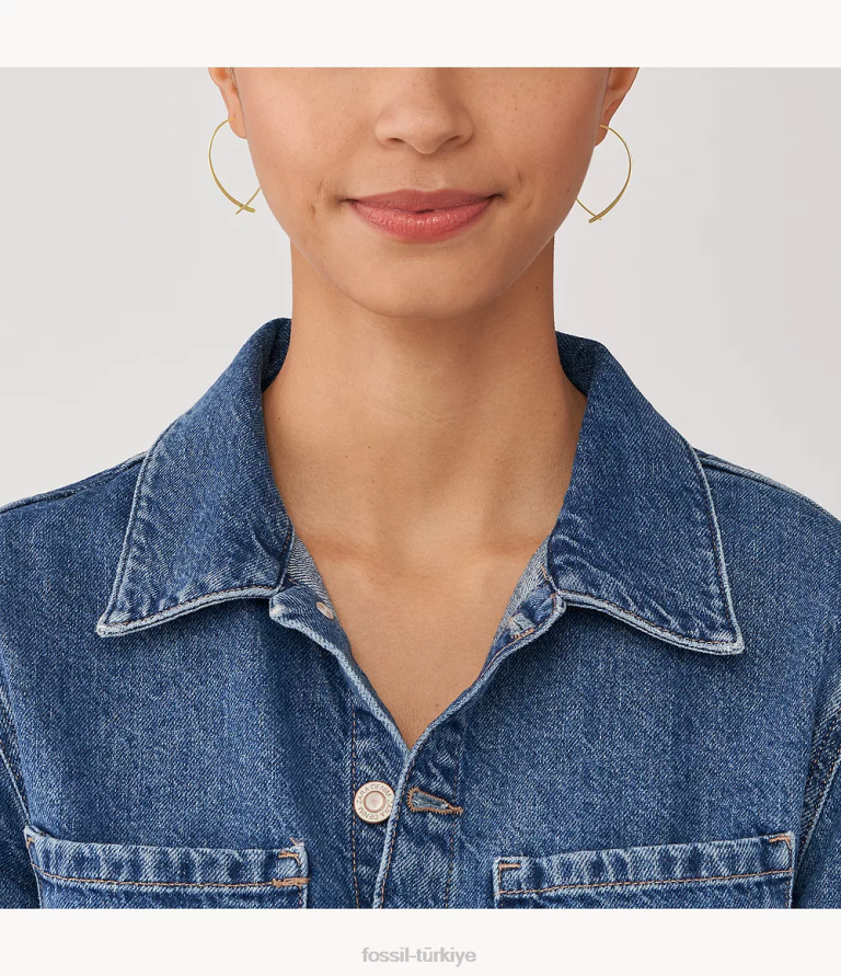 Fossil 6J041039 altın tonu tamamı üst üste yığılmış pirinç fısıltı halka küpeler takı kadınlar