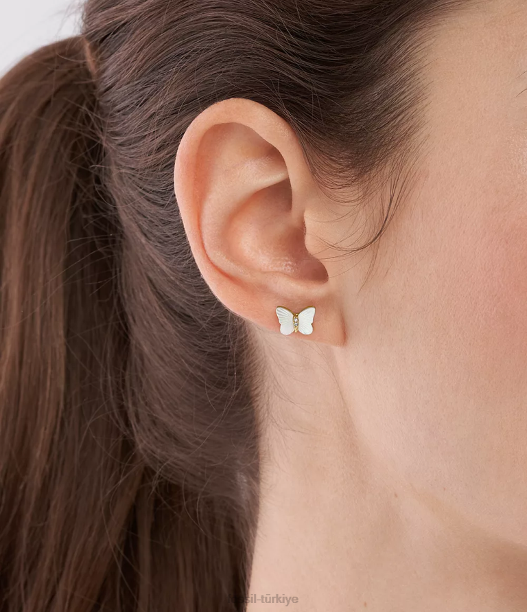 Fossil 6J041041 beyaz sedef parlak kanatlar damızlık kelebek küpeler takı kadınlar