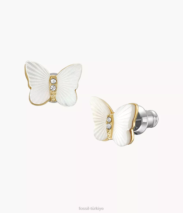 Fossil 6J041041 beyaz sedef parlak kanatlar damızlık kelebek küpeler takı kadınlar