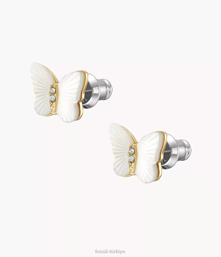 Fossil 6J041041 beyaz sedef parlak kanatlar damızlık kelebek küpeler takı kadınlar