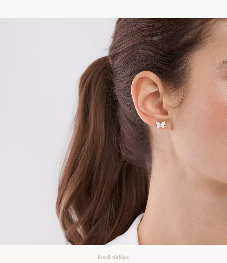 Fossil 6J041041 beyaz sedef parlak kanatlar damızlık kelebek küpeler takı kadınlar