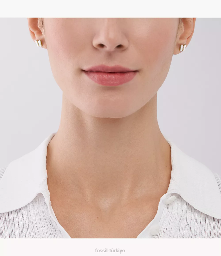 Fossil 6J041041 beyaz sedef parlak kanatlar damızlık kelebek küpeler takı kadınlar