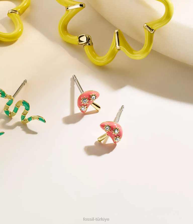 Fossil 6J041042 pembe renkli pop mantar saplama küpeler takı kadınlar