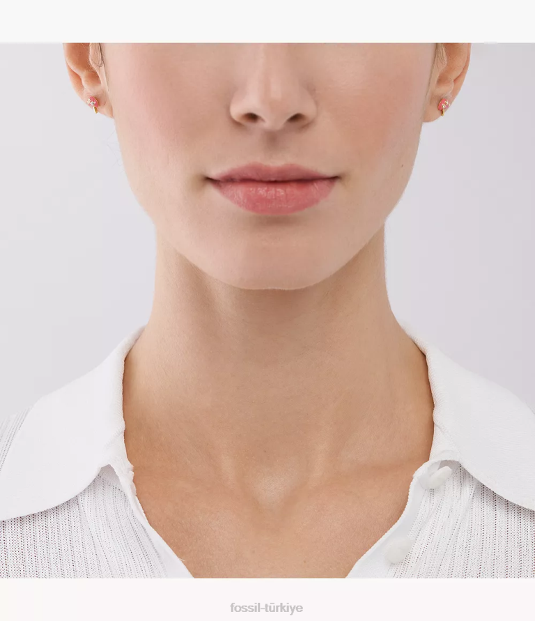 Fossil 6J041042 pembe renkli pop mantar saplama küpeler takı kadınlar