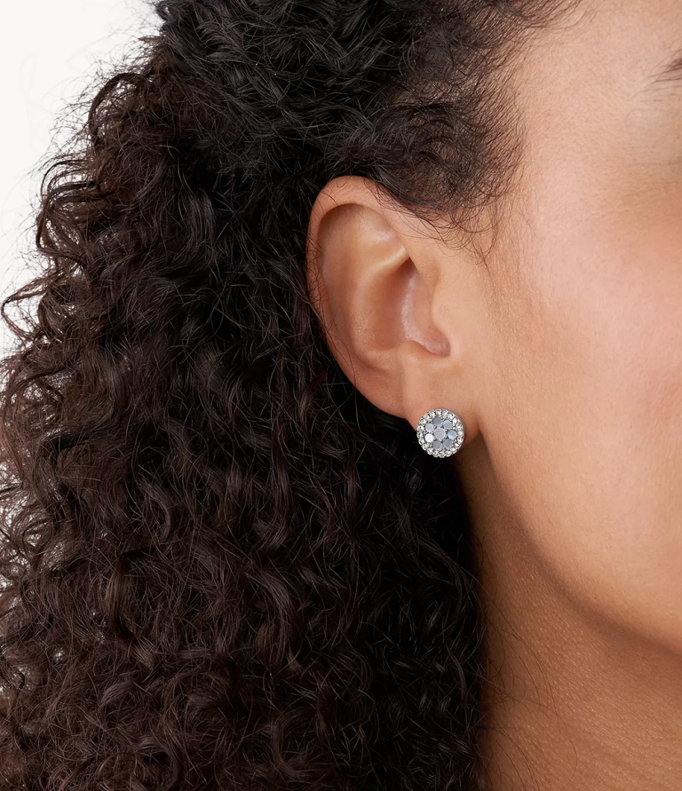 Fossil 6J041044 mavi val mozaik paslanmaz çelik küpe takı kadınlar