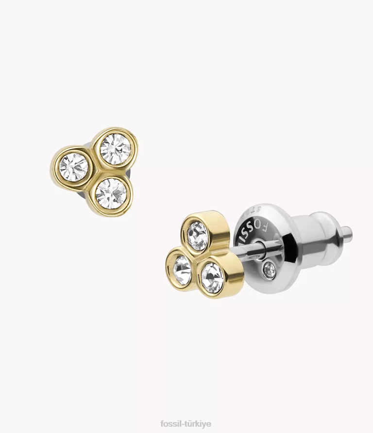 Fossil 6J041045 altın tonu sadie trio glitz paslanmaz çelik saplama küpeler takı kadınlar