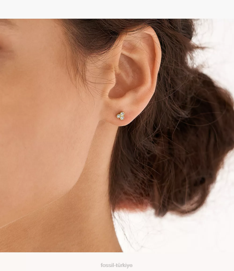 Fossil 6J041045 altın tonu sadie trio glitz paslanmaz çelik saplama küpeler takı kadınlar