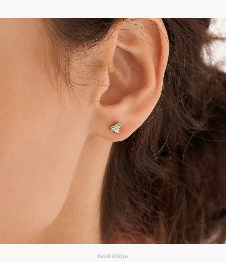 Fossil 6J041045 altın tonu sadie trio glitz paslanmaz çelik saplama küpeler takı kadınlar