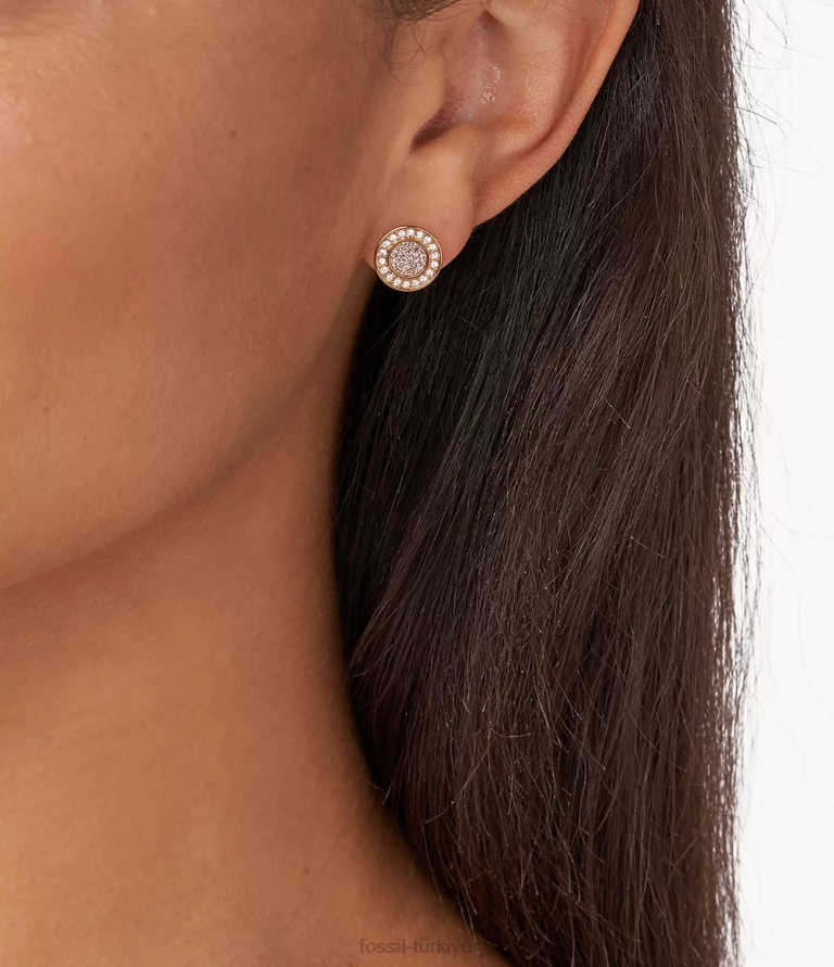 Fossil 6J041050 gül altın tonu sutton halo saplama küpe takı kadınlar