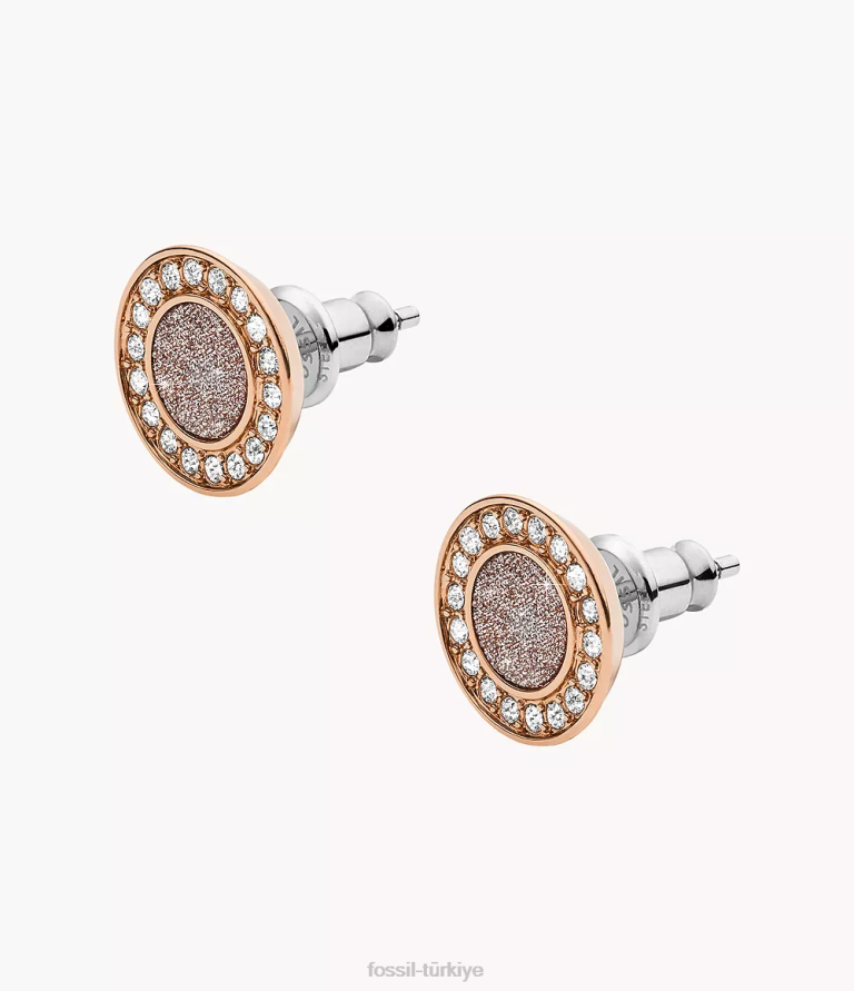 Fossil 6J041050 gül altın tonu sutton halo saplama küpe takı kadınlar