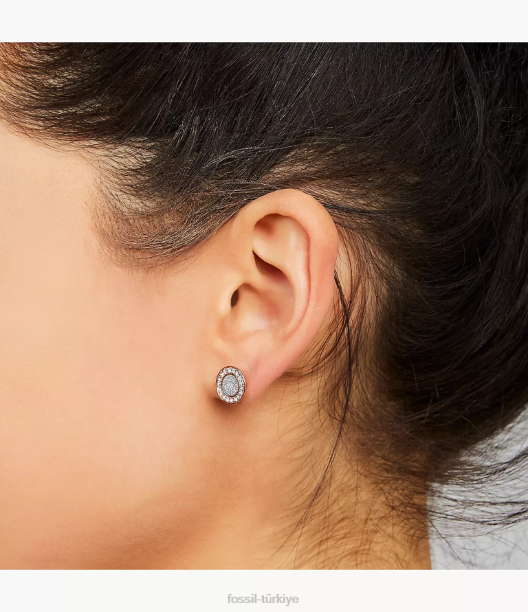 Fossil 6J041050 gül altın tonu sutton halo saplama küpe takı kadınlar
