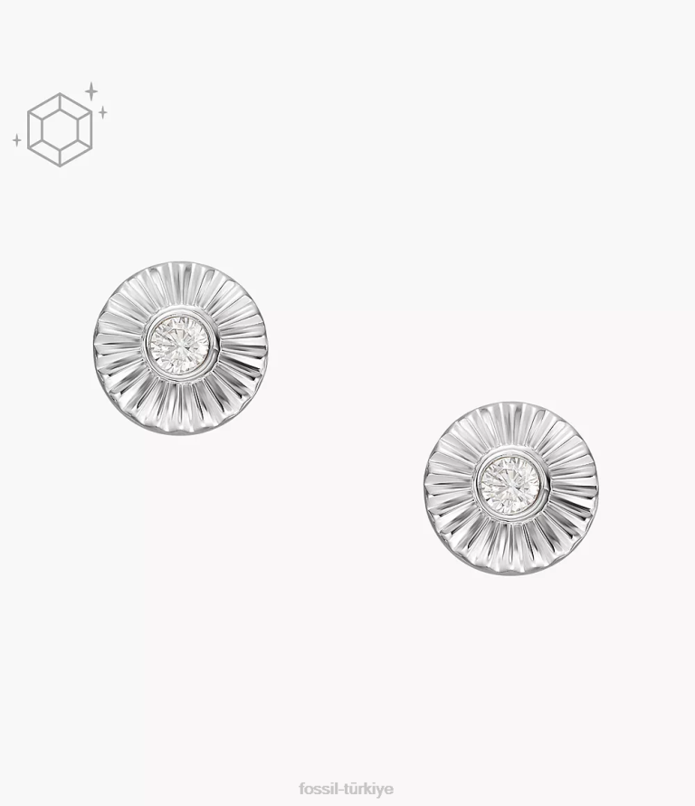 Fossil 6J041055 gümüş sterlin doku daire saplama küpeler takı kadınlar