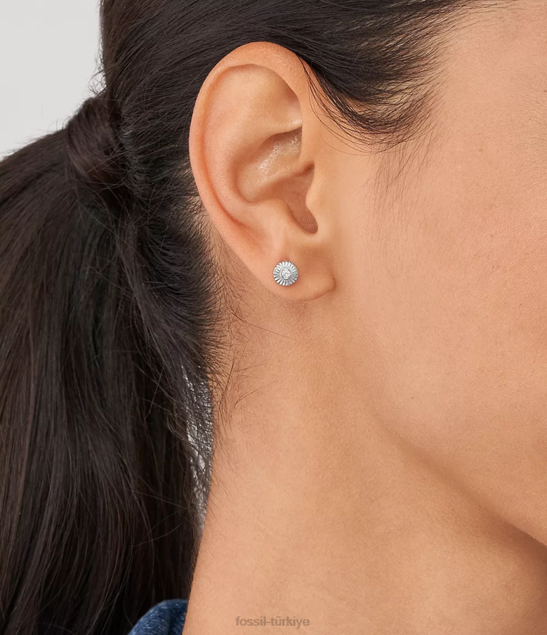 Fossil 6J041055 gümüş sterlin doku daire saplama küpeler takı kadınlar
