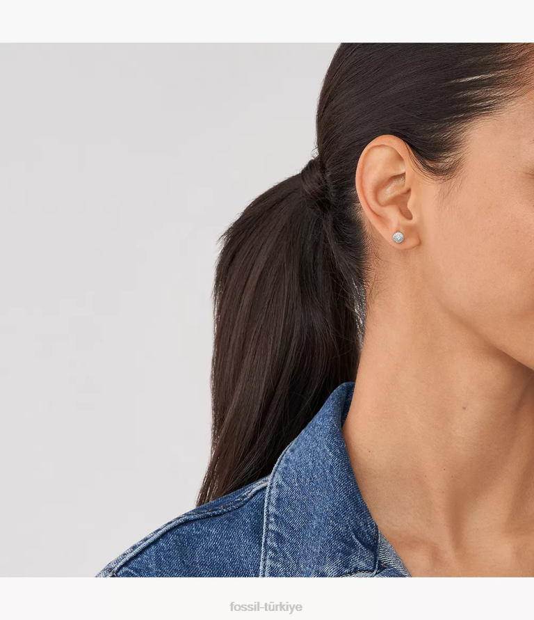 Fossil 6J041055 gümüş sterlin doku daire saplama küpeler takı kadınlar