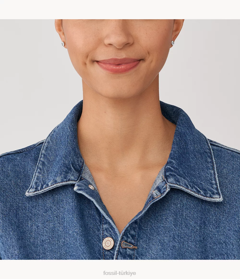 Fossil 6J041055 gümüş sterlin doku daire saplama küpeler takı kadınlar