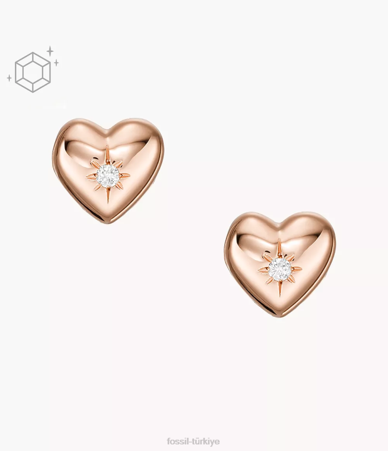 Fossil 6J041056 Altın gül gerçek aşk 14k kaplama şeffaf laboratuvarda yetiştirilen pırlanta saplama küpeler takı kadınlar