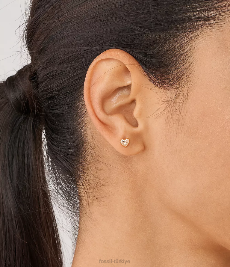 Fossil 6J041056 Altın gül gerçek aşk 14k kaplama şeffaf laboratuvarda yetiştirilen pırlanta saplama küpeler takı kadınlar