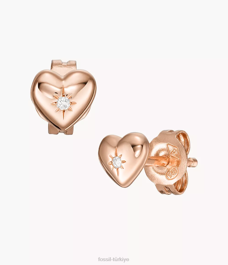 Fossil 6J041056 Altın gül gerçek aşk 14k kaplama şeffaf laboratuvarda yetiştirilen pırlanta saplama küpeler takı kadınlar
