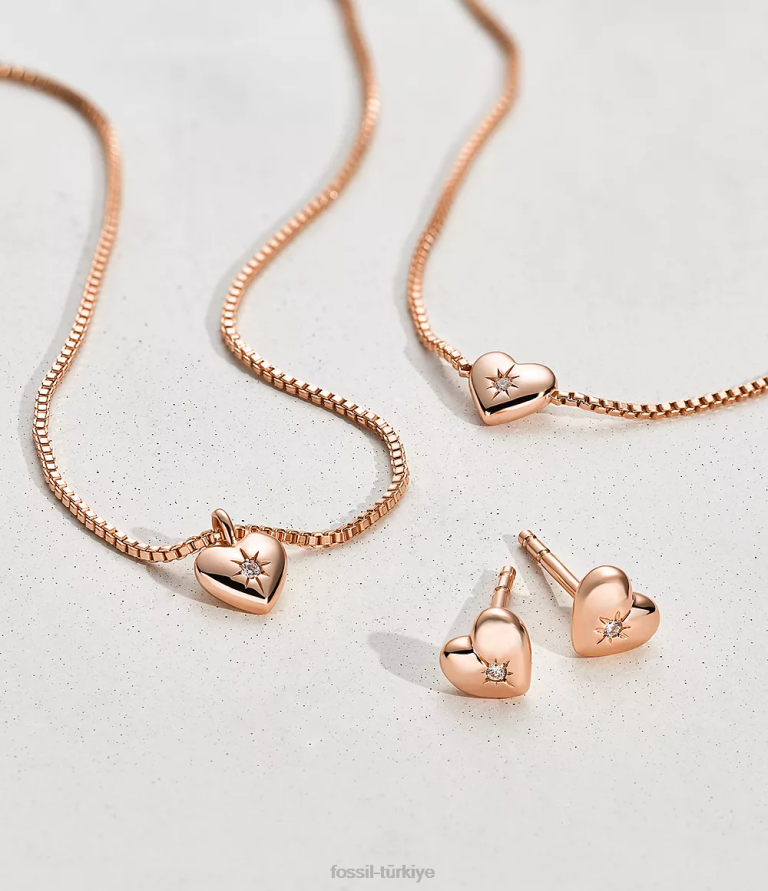 Fossil 6J041056 Altın gül gerçek aşk 14k kaplama şeffaf laboratuvarda yetiştirilen pırlanta saplama küpeler takı kadınlar