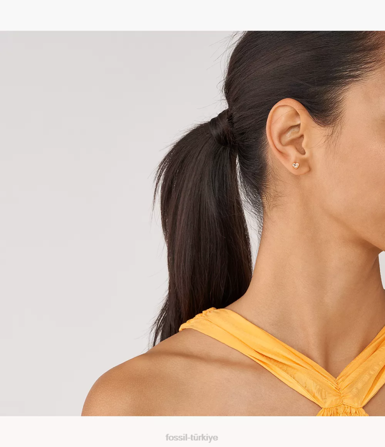 Fossil 6J041056 Altın gül gerçek aşk 14k kaplama şeffaf laboratuvarda yetiştirilen pırlanta saplama küpeler takı kadınlar