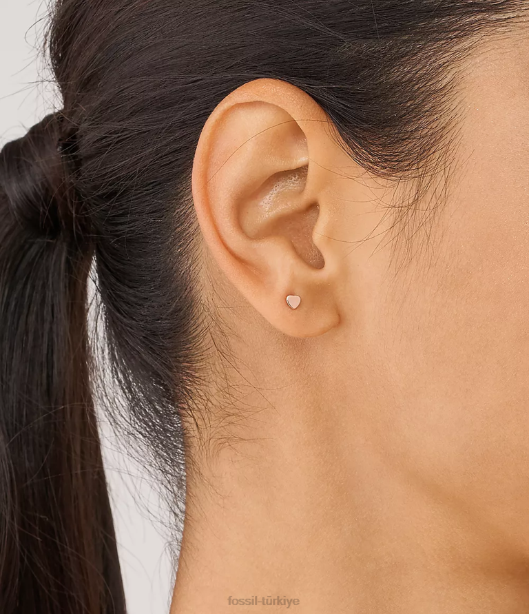 Fossil 6J041057 gül altın tonu kalpler paslanmaz çelik saplama küpeler takı kadınlar