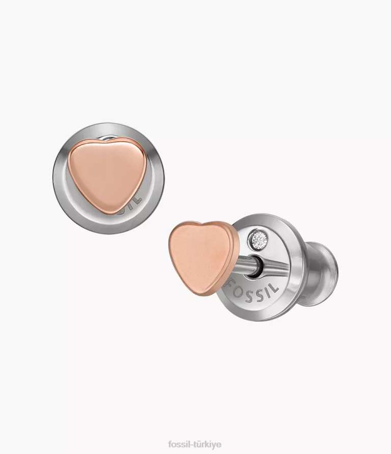 Fossil 6J041057 gül altın tonu kalpler paslanmaz çelik saplama küpeler takı kadınlar