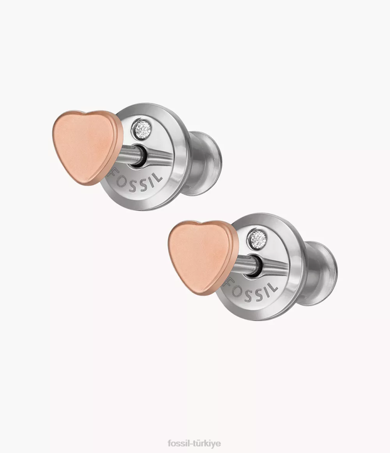 Fossil 6J041057 gül altın tonu kalpler paslanmaz çelik saplama küpeler takı kadınlar