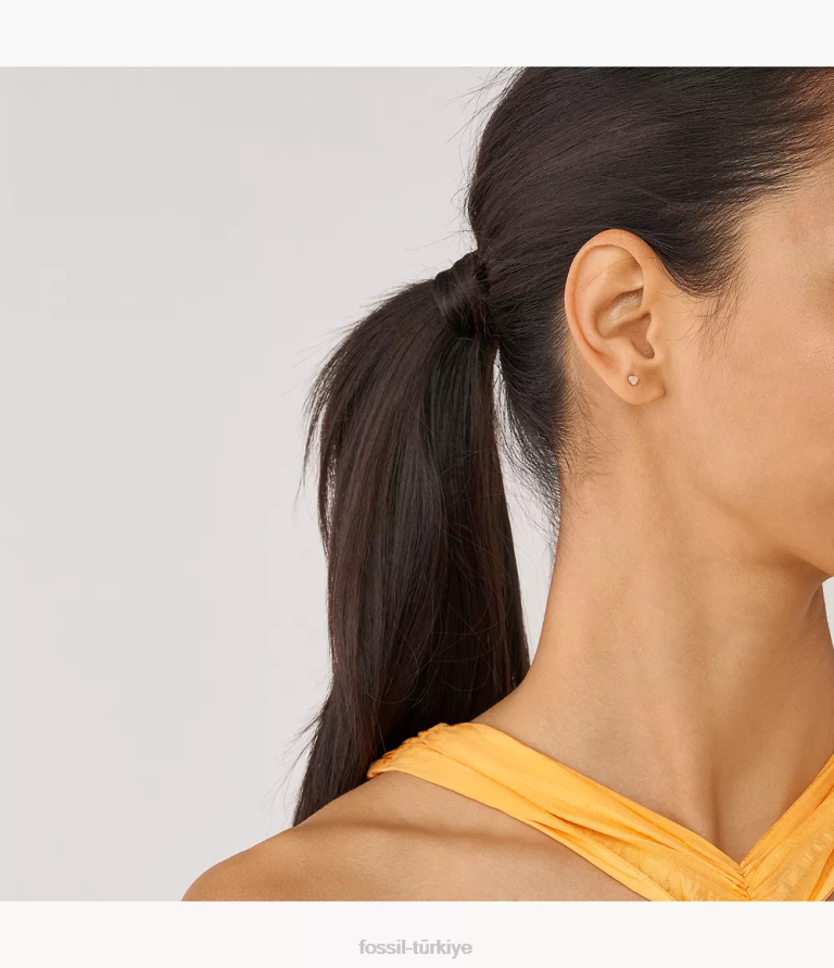 Fossil 6J041057 gül altın tonu kalpler paslanmaz çelik saplama küpeler takı kadınlar