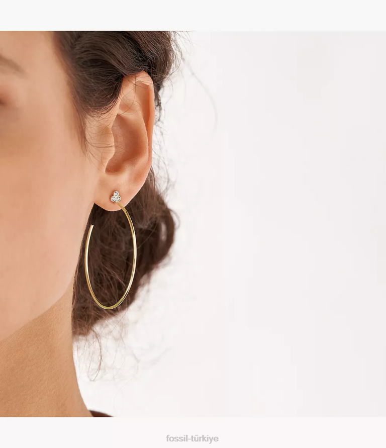 Fossil 6J041058 altın tonu sadie trio glitz paslanmaz çelik halka küpeler takı kadınlar