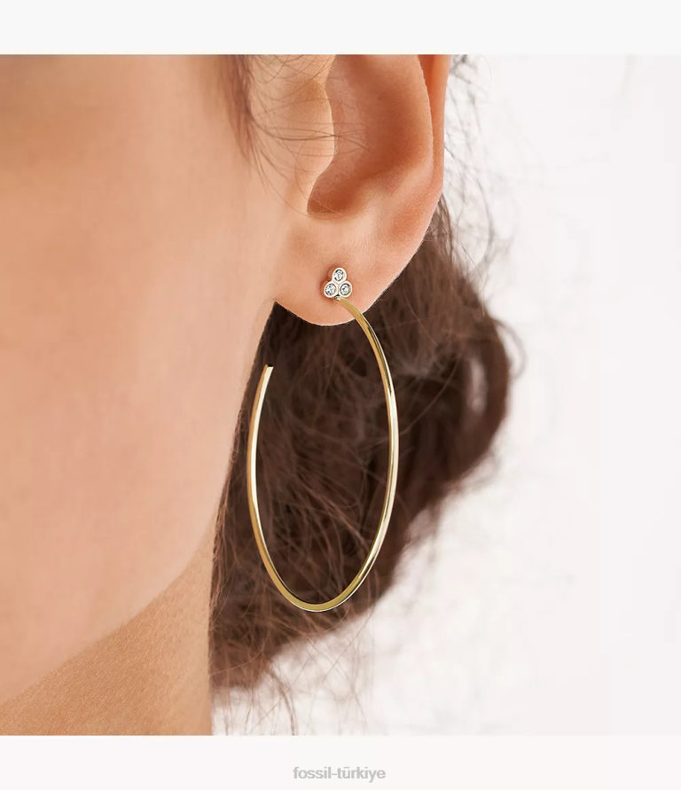 Fossil 6J041058 altın tonu sadie trio glitz paslanmaz çelik halka küpeler takı kadınlar