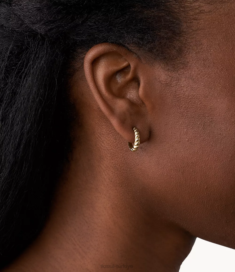 Fossil 6J041060 altın tonu sadie vintage katlanmış paslanmaz çelik halka küpeler takı kadınlar