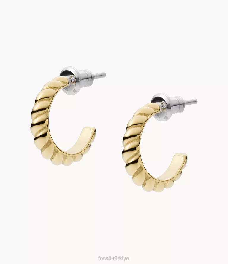 Fossil 6J041060 altın tonu sadie vintage katlanmış paslanmaz çelik halka küpeler takı kadınlar