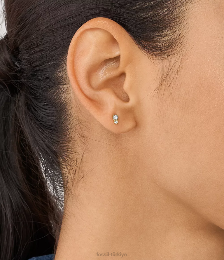 Fossil 6J041064 altın tonu tamamı yığılmış paslanmaz çelik saplama küpeler takı kadınlar