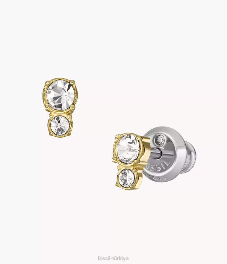 Fossil 6J041064 altın tonu tamamı yığılmış paslanmaz çelik saplama küpeler takı kadınlar