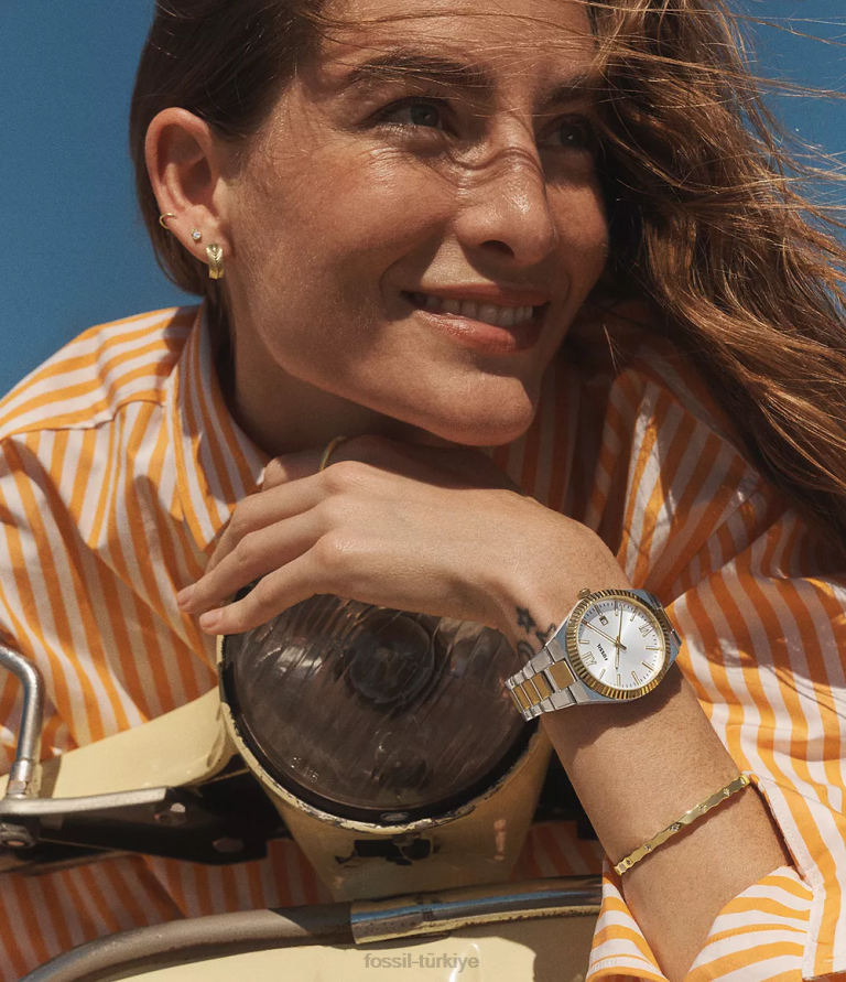 Fossil 6J041064 altın tonu tamamı yığılmış paslanmaz çelik saplama küpeler takı kadınlar