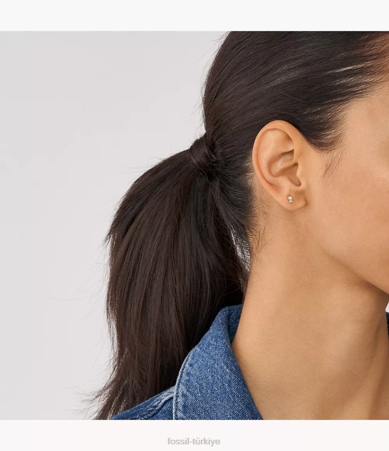 Fossil 6J041064 altın tonu tamamı yığılmış paslanmaz çelik saplama küpeler takı kadınlar