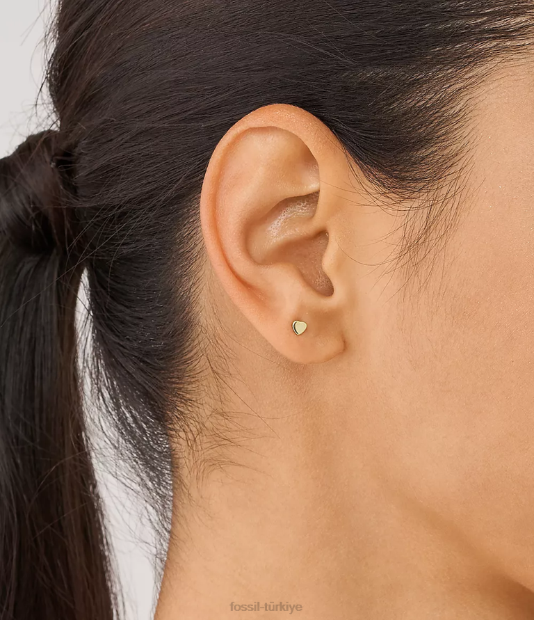 Fossil 6J041065 altın tonu kalpler paslanmaz çelik saplama küpeler takı kadınlar