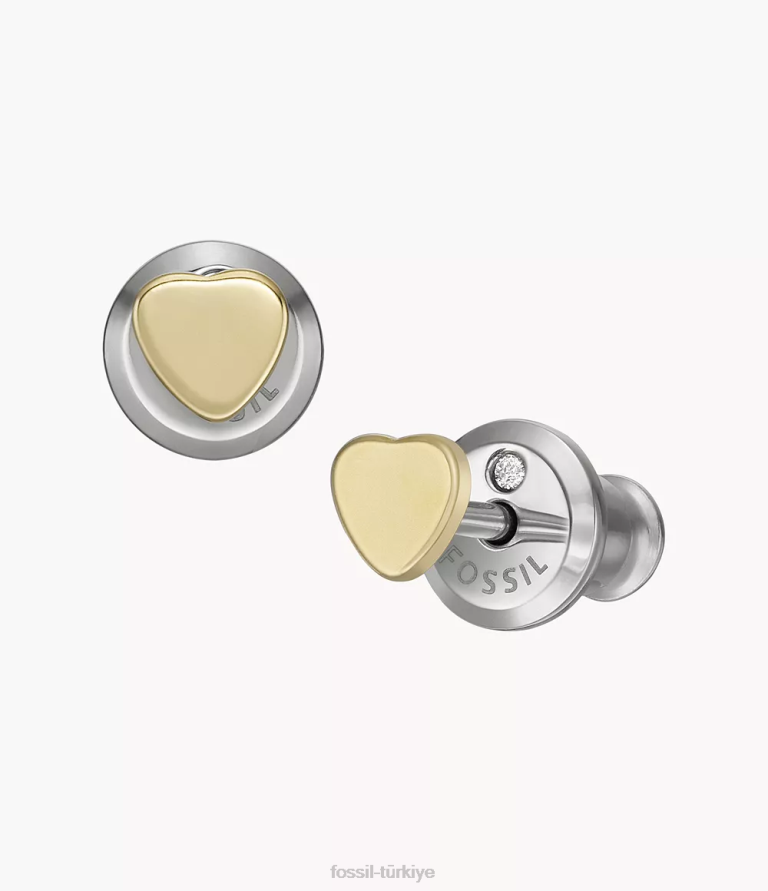 Fossil 6J041065 altın tonu kalpler paslanmaz çelik saplama küpeler takı kadınlar