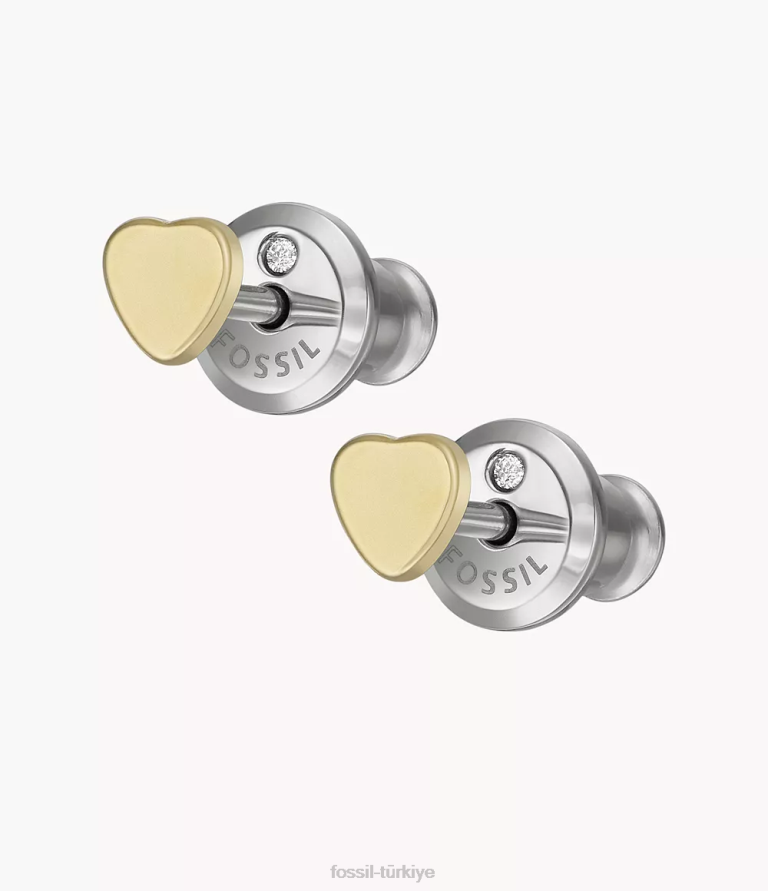 Fossil 6J041065 altın tonu kalpler paslanmaz çelik saplama küpeler takı kadınlar