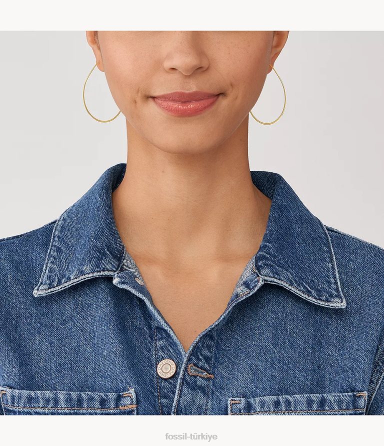 Fossil 6J041066 altın tonu tamamı üst üste yığılmış pirinç fısıltı halka küpeler takı kadınlar