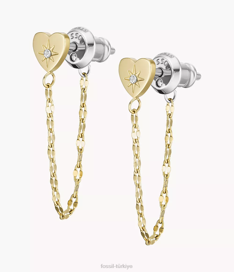 Fossil 6J041068 altın tonu tamamı paslanmaz çelik önden arkaya yığılmış küpeler takı kadınlar
